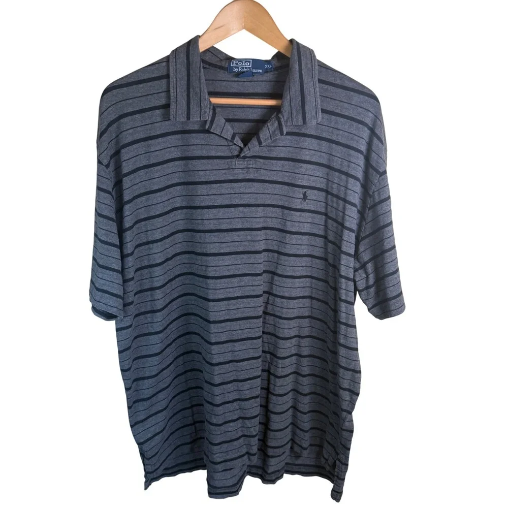 Polo Ralph Lauren Striped Polo Mens XXL Gray Black Pima Cotton Pony Preppy Golf